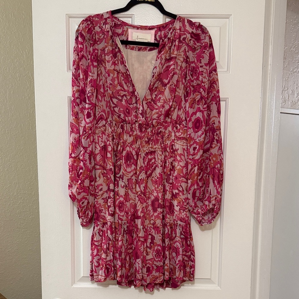 Anthropologie Somerset Mini Dress Long Sleeve, Fuschia & Pink